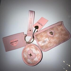 Juicy Couture Pink Logo Cardholder, Coin Pouch & Clear ID Wristlet Set